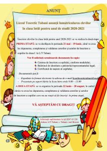 Liceul Teoretic Tabani anunță înscrierea elevilor în clasa I pentru anul de studii 2020-2021